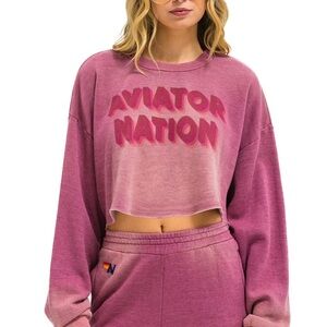 Aviator Nation 3D CROPPED CREW SWEATSHIRT RELAXED - FADED BERRY NWOT